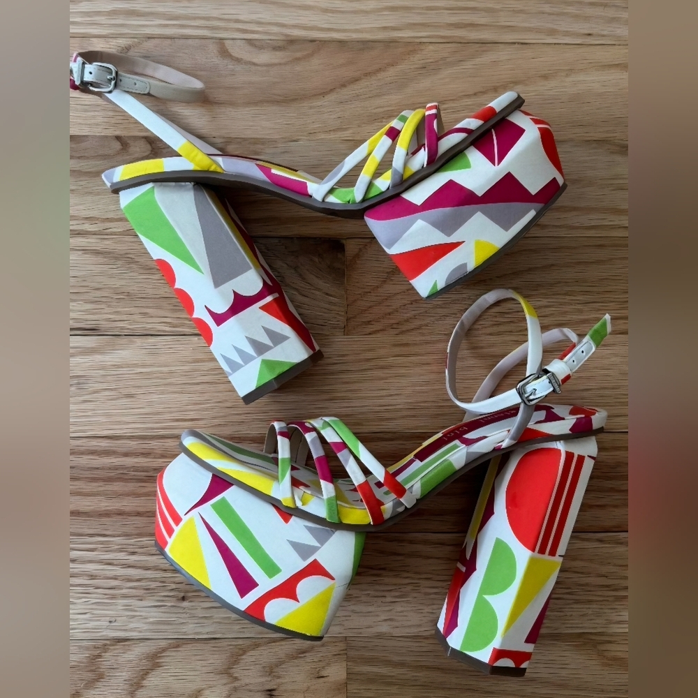 Gianni Bini Multicolor Geometric Platform Sandals